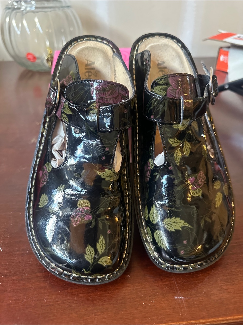 Alegria Kids Black Patent Floral Mary Jane Shoes